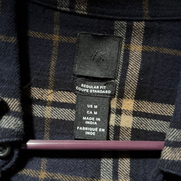 H&M Medium Mens Blue Plaid Button Down Shirt - Picture 2 of 5